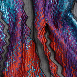 Metallic Turquoise, Brick and Purple Drifting Rifts Crinkled Luxury Burnout Brocade