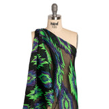 Metallic Blue, Purple and Lime Exploding Stars Ribbed Luxury Burnout Brocade