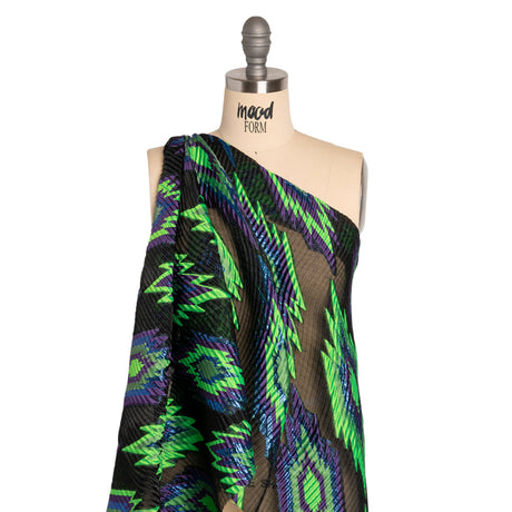 Metallic Blue, Purple and Lime Exploding Stars Ribbed Luxury Burnout Brocade