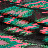 Metallic Green, Hot Pink and Black Exploding Stars Ribbed Luxury Burnout Brocade