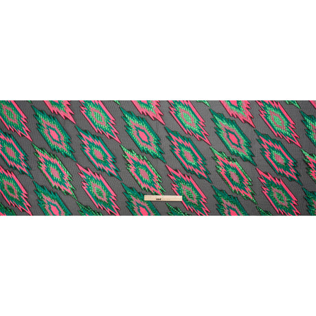 Metallic Green, Hot Pink and Black Exploding Stars Ribbed Luxury Burnout Brocade