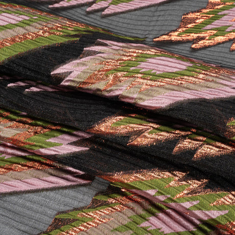 Metallic Copper, Mauve and Olive Exploding Stars Ribbed Luxury Burnout Brocade