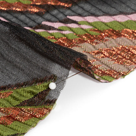 Metallic Copper, Mauve and Olive Exploding Stars Ribbed Luxury Burnout Brocade