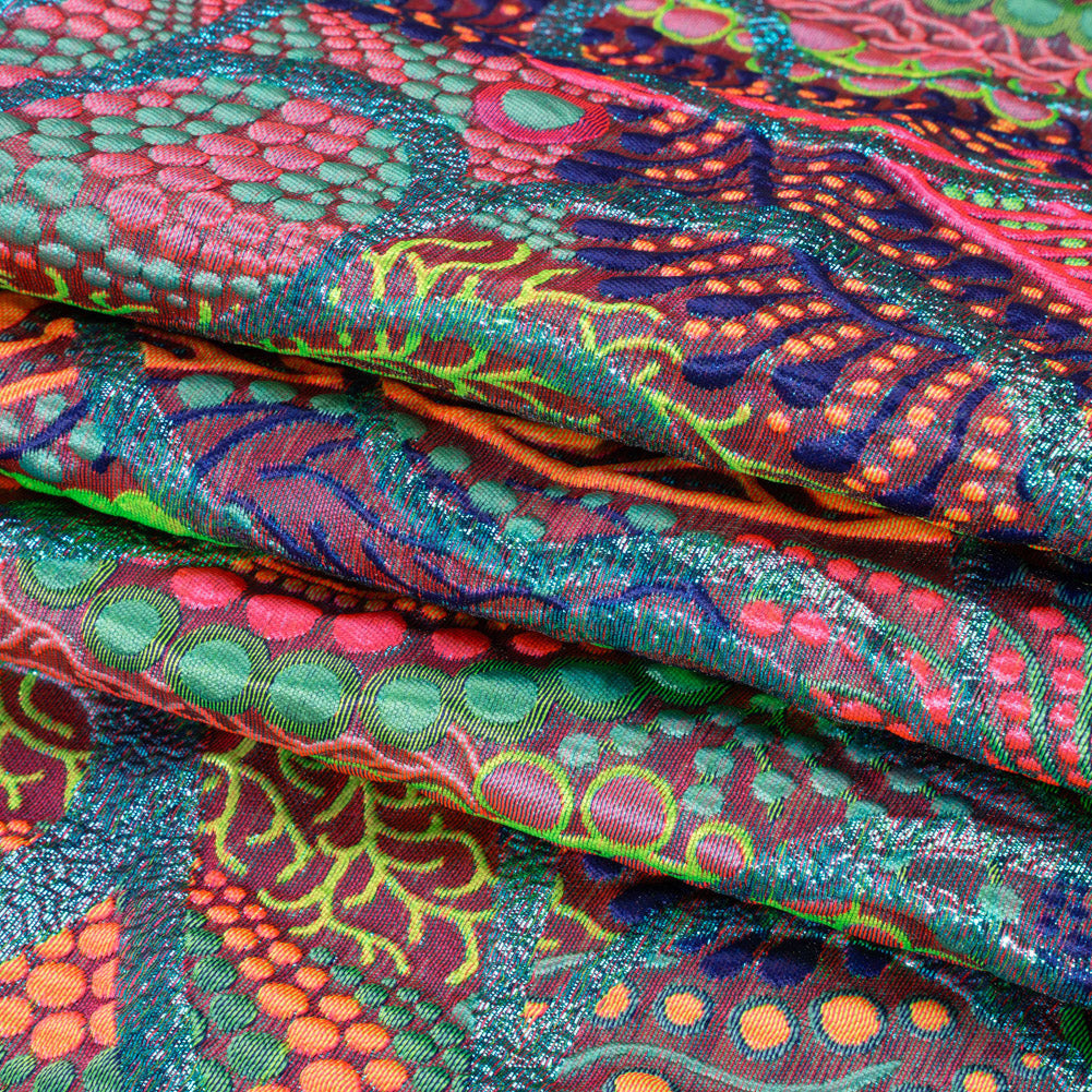 Metallic Blue, Pink and Green Organic Flow Luxury Brocade
