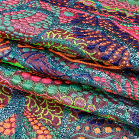 Metallic Blue, Pink and Green Organic Flow Luxury Brocade