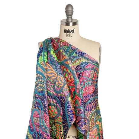 Metallic Blue, Pink and Green Organic Flow Luxury Brocade