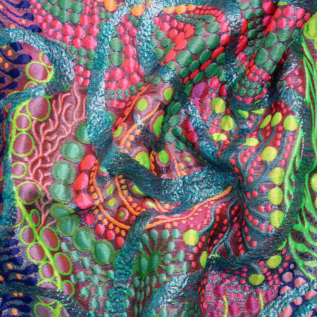 Metallic Blue, Pink and Green Organic Flow Luxury Brocade