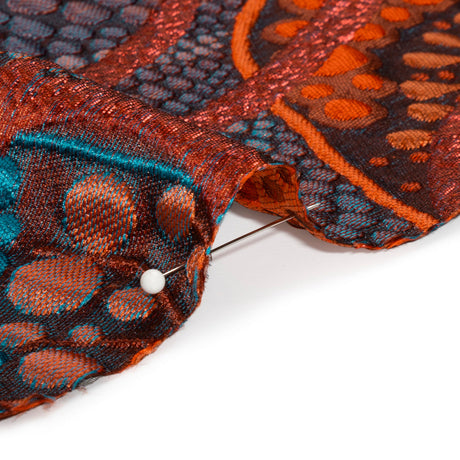 Metallic Red, Burnt Orange and Navy Organic Flow Luxury Brocade