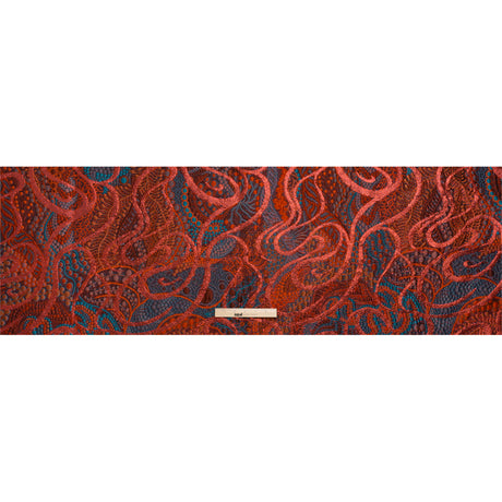 Metallic Red, Burnt Orange and Navy Organic Flow Luxury Brocade