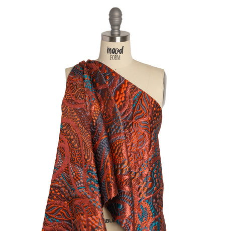 Metallic Red, Burnt Orange and Navy Organic Flow Luxury Brocade