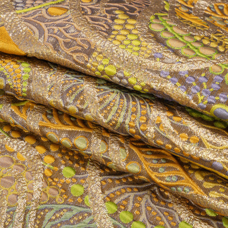 Metallic Gold, Yellow and Periwinkle Organic Flow Luxury Brocade