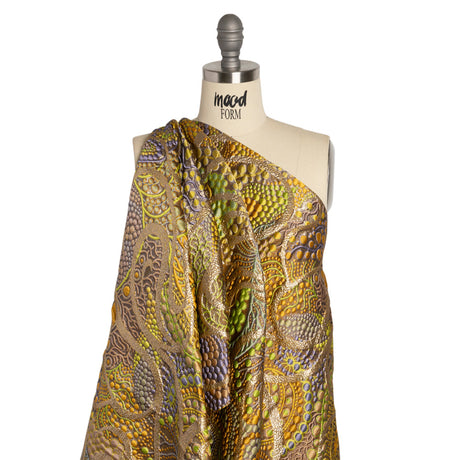 Metallic Gold, Yellow and Periwinkle Organic Flow Luxury Brocade