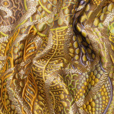 Metallic Gold, Yellow and Periwinkle Organic Flow Luxury Brocade