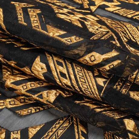 Metallic Gold and Black Geometric Pathways Luxury Burnout Brocade