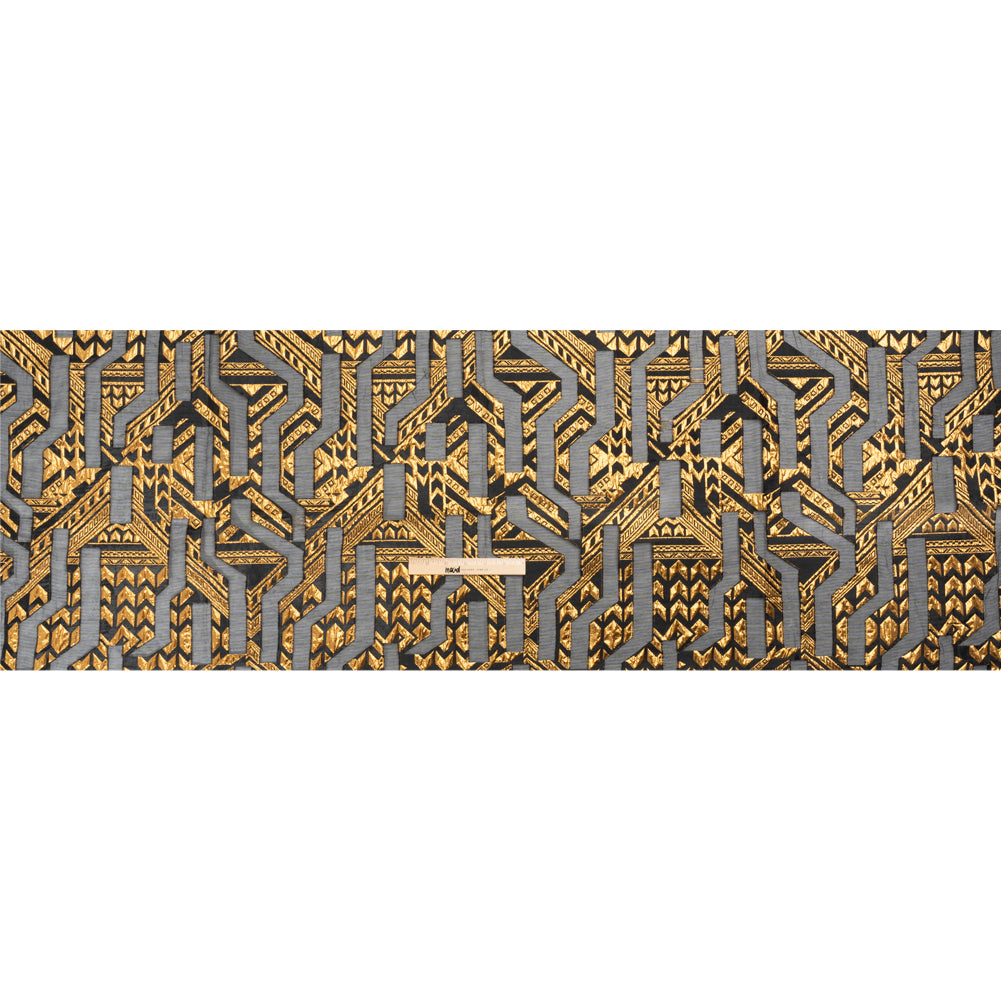Metallic Gold and Black Geometric Pathways Luxury Burnout Brocade