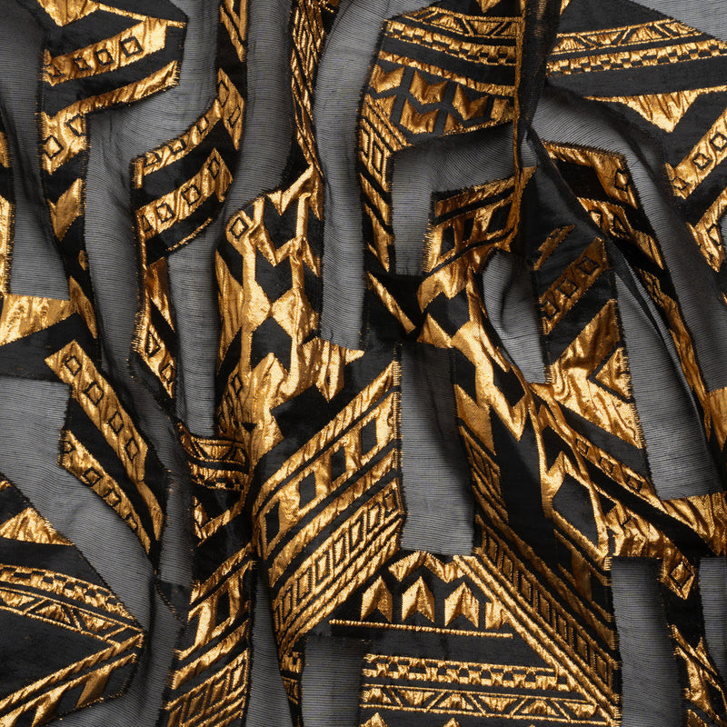 Metallic Gold and Black Geometric Pathways Luxury Burnout Brocade