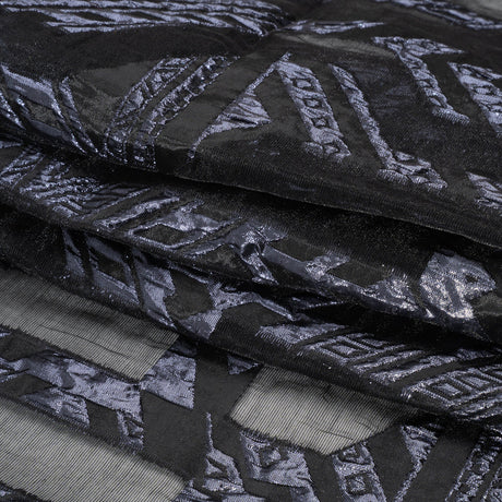 Metallic Midnight and Black Geometric Pathways Luxury Burnout Brocade