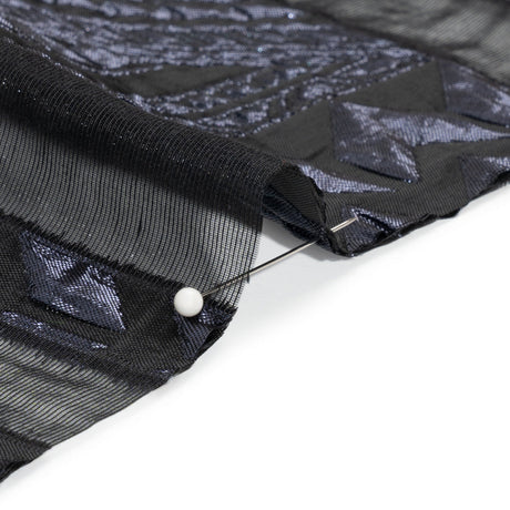 Metallic Midnight and Black Geometric Pathways Luxury Burnout Brocade
