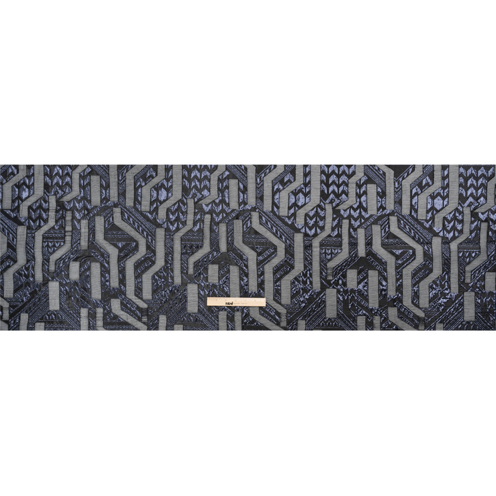 Metallic Midnight and Black Geometric Pathways Luxury Burnout Brocade