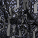 Metallic Midnight and Black Geometric Pathways Luxury Burnout Brocade