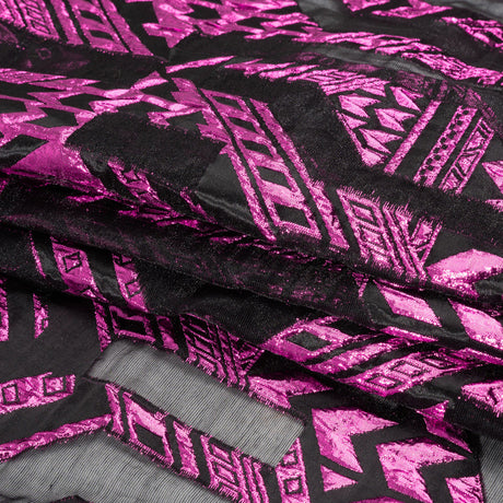 Metallic Fuchsia and Black Geometric Pathways Luxury Burnout Brocade