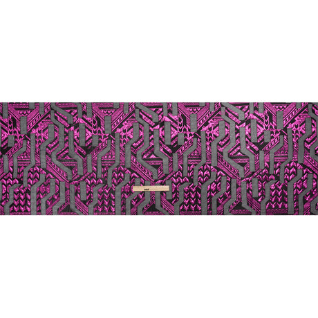 Metallic Fuchsia and Black Geometric Pathways Luxury Burnout Brocade