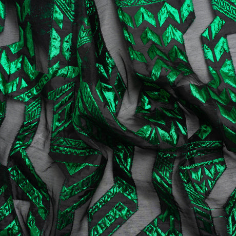 Metallic Kelly Green and Black Geometric Pathways Luxury Burnout Brocade