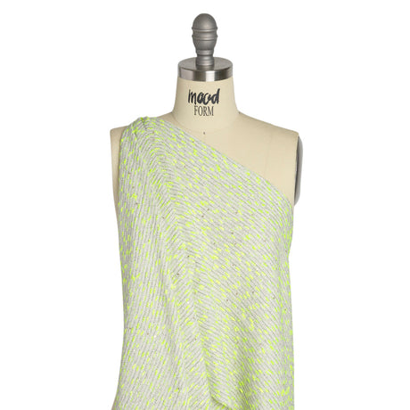 Chenille Woven with Sequins and Eyelash Fringe - White, Neon Yellow and Metallic Silver