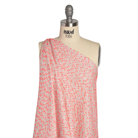 Chenille Woven with Sequins and Eyelash Fringe - White, Neon Pink and Metallic Gold