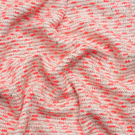 Chenille Woven with Sequins and Eyelash Fringe - White, Neon Pink and Metallic Gold