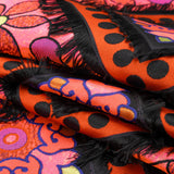 Hot Pink, Blue and Black Flowers and Fringed Diamonds Metallic Brocade
