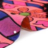 Hot Pink, Blue and Black Flowers and Fringed Diamonds Metallic Brocade