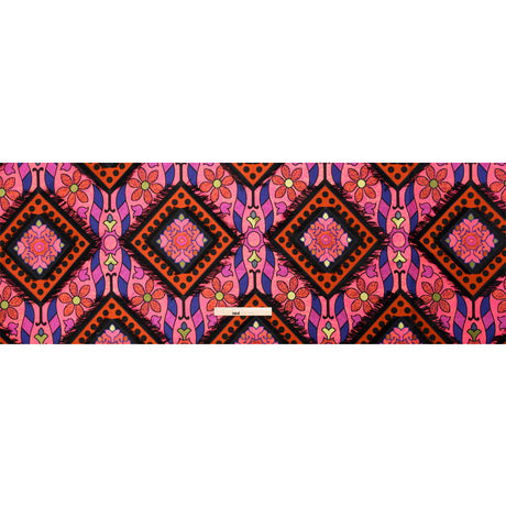 Hot Pink, Blue and Black Flowers and Fringed Diamonds Metallic Brocade