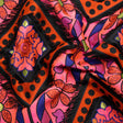 Hot Pink, Blue and Black Flowers and Fringed Diamonds Metallic Brocade