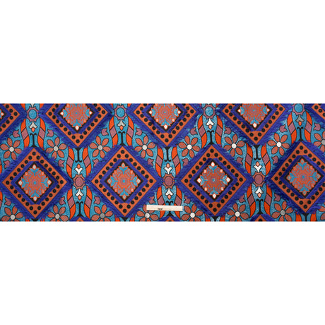 Teal, Orange and Blue Flowers and Fringed Diamonds Metallic Brocade