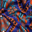 Teal, Orange and Blue Flowers and Fringed Diamonds Metallic Brocade