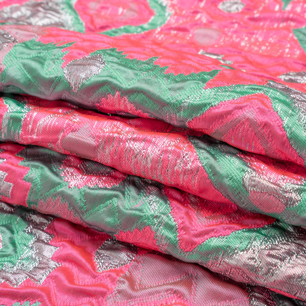 Metallic Silver, Hot Pink and Sea Green Diamond Skies Luxury Brocade