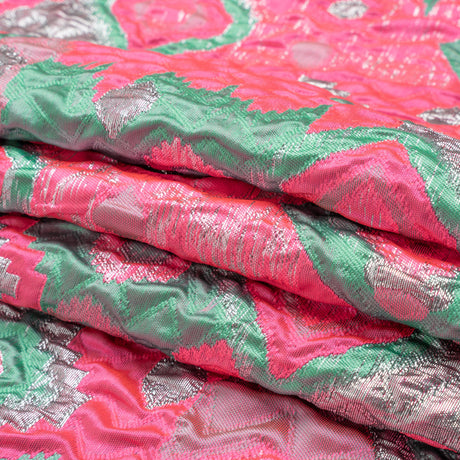 Metallic Silver, Hot Pink and Sea Green Diamond Skies Luxury Brocade