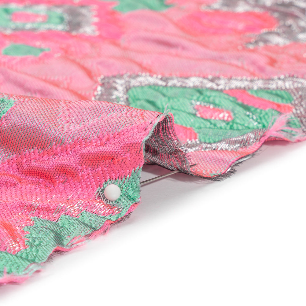 Metallic Silver, Hot Pink and Sea Green Diamond Skies Luxury Brocade