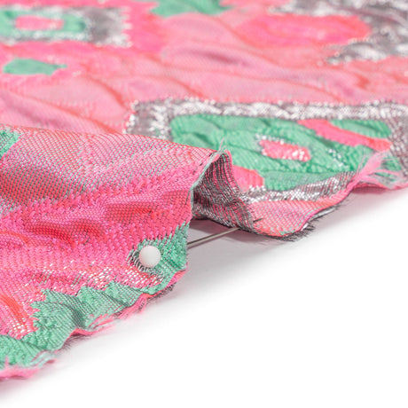 Metallic Silver, Hot Pink and Sea Green Diamond Skies Luxury Brocade