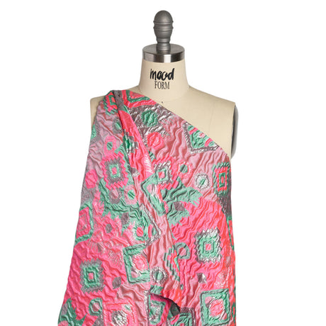 Metallic Silver, Hot Pink and Sea Green Diamond Skies Luxury Brocade