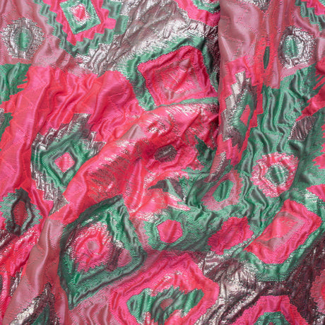 Metallic Silver, Hot Pink and Sea Green Diamond Skies Luxury Brocade