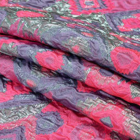 Metallic Silver, Hot Pink and Lavender Diamond Skies Luxury Brocade