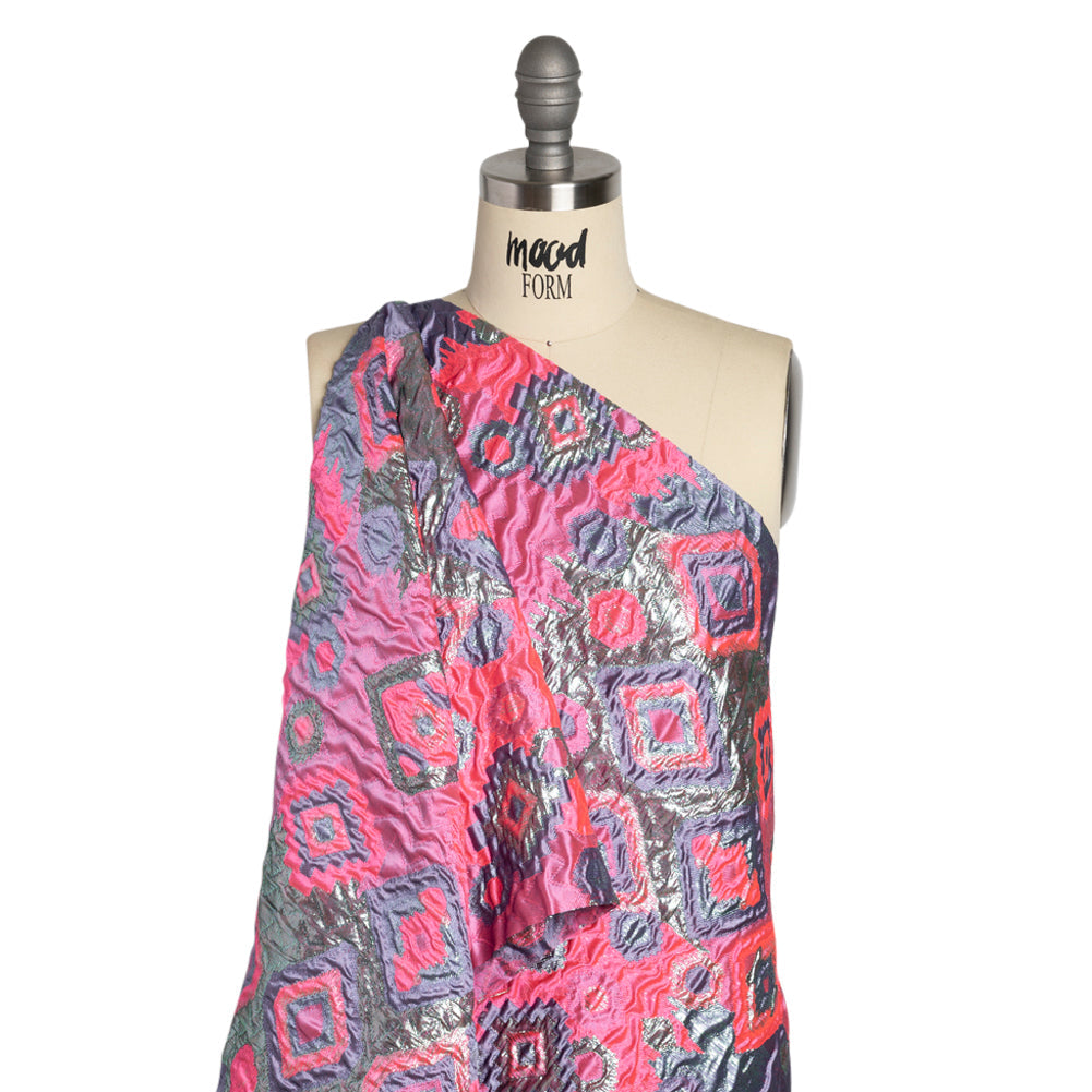 Metallic Silver, Hot Pink and Lavender Diamond Skies Luxury Brocade