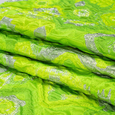 Metallic Silver and Lime Green Diamond Skies Luxury Brocade
