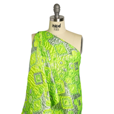 Metallic Silver and Lime Green Diamond Skies Luxury Brocade