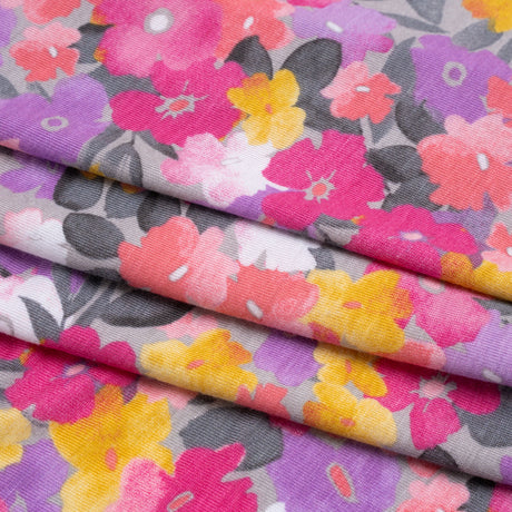 Stretch Rayon Jersey - Pink, Purple and Yellow Floral