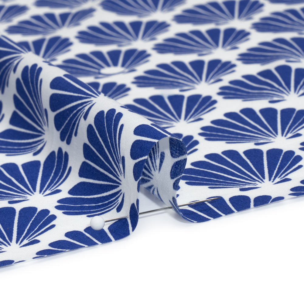 Cotton and Rayon Shirting - Blue and White Seashells