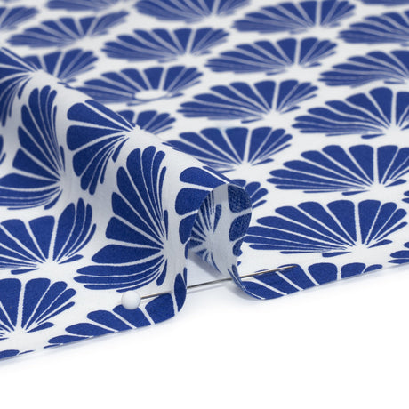 Cotton and Rayon Shirting - Blue and White Seashells