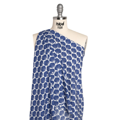 Cotton and Rayon Shirting - Blue and White Seashells
